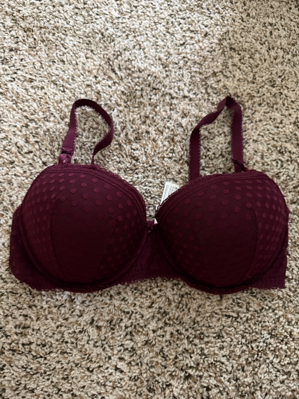 PINK Victoria's Secret Burgundy Polka Dot Lace Demi Bra